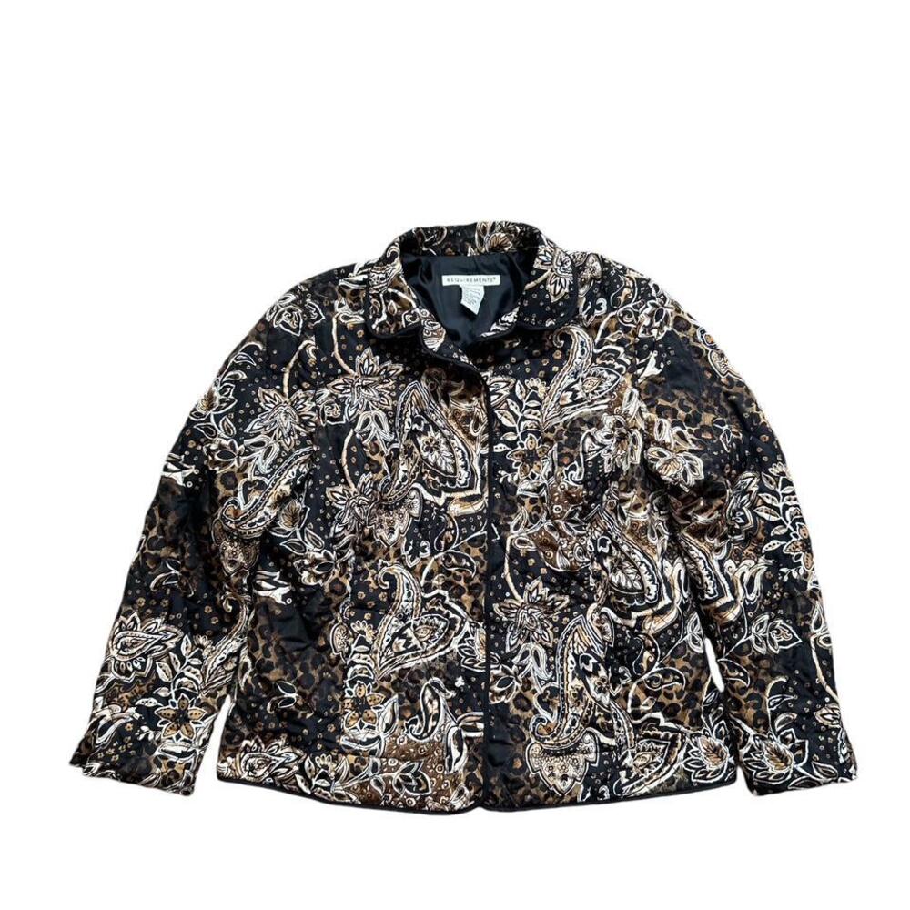 Requirements Women's Paisley Quilted Zip Up Jacket Collar Artsy Lightweight